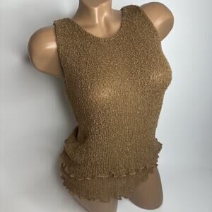 Y2K Lost River Brown Knit Tank Top Cottage Earthy Festival Lettuce Hem One Size